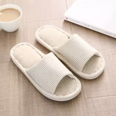 Striped slippers，brown