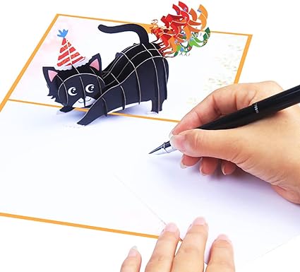 3D Birthday Card,Pop Up Cat Greeting Card,Friendship Card,Gift Card,Surprise Card,Encouragement Card,Black Cat