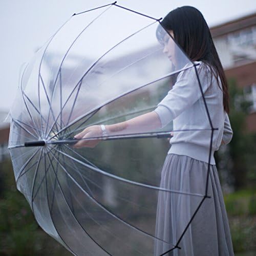 Transparent Umbrella,16 Fiberglass Ribs Clear See Through Dome Umbrellas for Women,Windproof Auto Open Umbrella