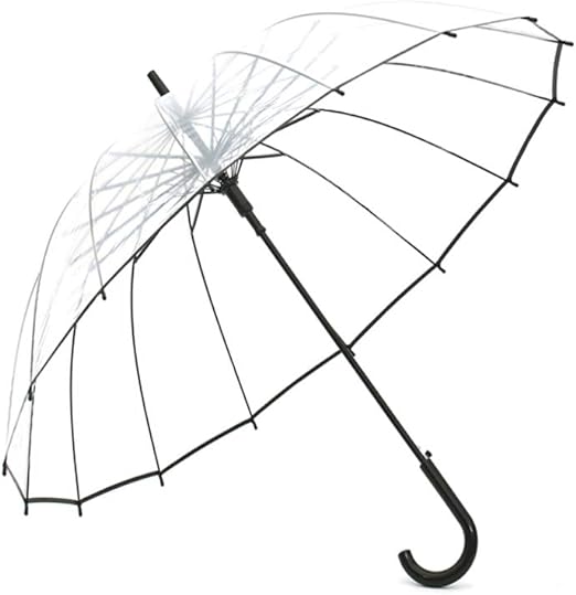 Transparent Umbrella,16 Fiberglass Ribs Clear See Through Dome Umbrellas for Women,Windproof Auto Open Umbrella