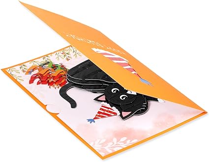 3D Birthday Card,Pop Up Cat Greeting Card,Friendship Card,Gift Card,Surprise Card,Encouragement Card,Black Cat