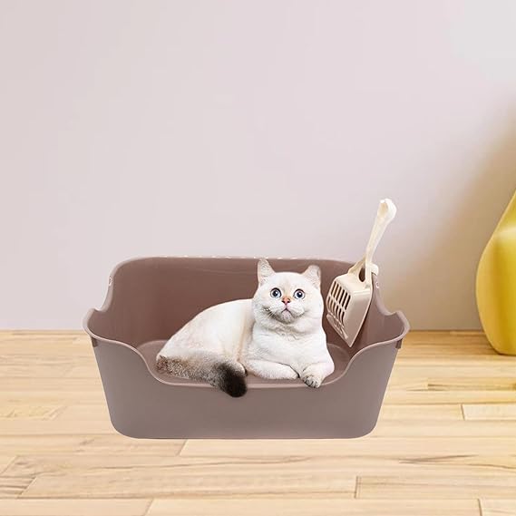 Cat Open Top Pet Litter Tray Bedpan Portable Semi Enclosed for Indoor Cats Splashproof Heighten Cat Sandbox Kitten Litter Pan