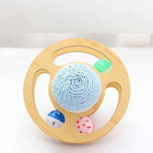 Sisal Ball Cat Toy | Space Asteroid Sisal Rolling Ball Cat Toy | Cat Moving Toy With Turntable Track Three Bell Balls For Grinding Claws