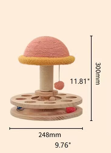 Climbing Relaxing Mushroom Shape Cat Scratching Post With Ball Tracks Pet Toy