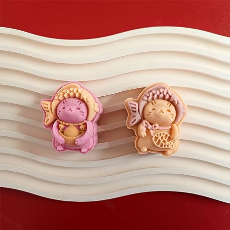 Newwyt Lovely Kitten Mung Bean Cake Mould Set Suitable for DIY Mould Accessories in Mid-Autumn Festival Used for Cake Cookie White ABS+Stainless Steel