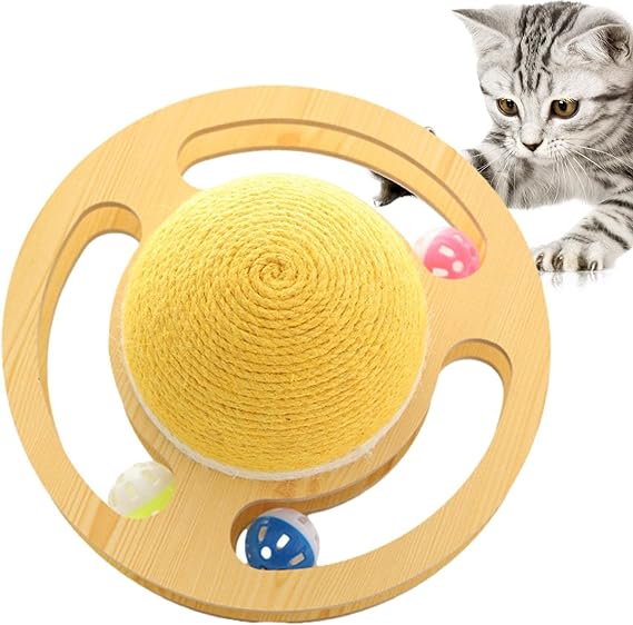 Sisal Ball Cat Toy | Space Asteroid Sisal Rolling Ball Cat Toy | Cat Moving Toy With Turntable Track Three Bell Balls For Grinding Claws