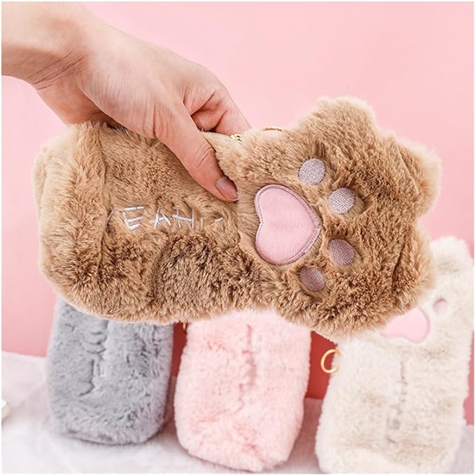 Cute Cat Paw Pencil Bag Cute Stationery Holder Bag Large Capacity Pen Case Makeup Pouch Soft Plush Cosmetic Storage Bag Student Stationery Children's Gift INS Simplified