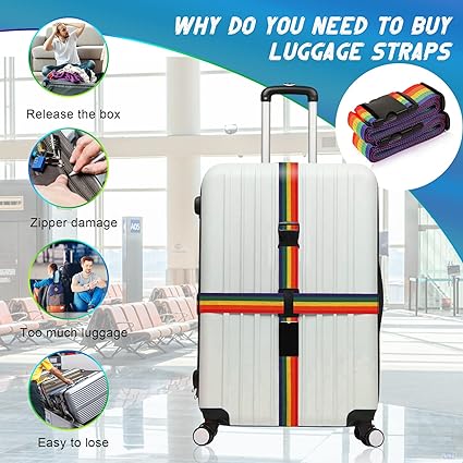 Luggage Straps for Suitcases, Rainbow Luggage Wraps for Suitcase Belt, Luggage Accessories for Travel Bag Closure