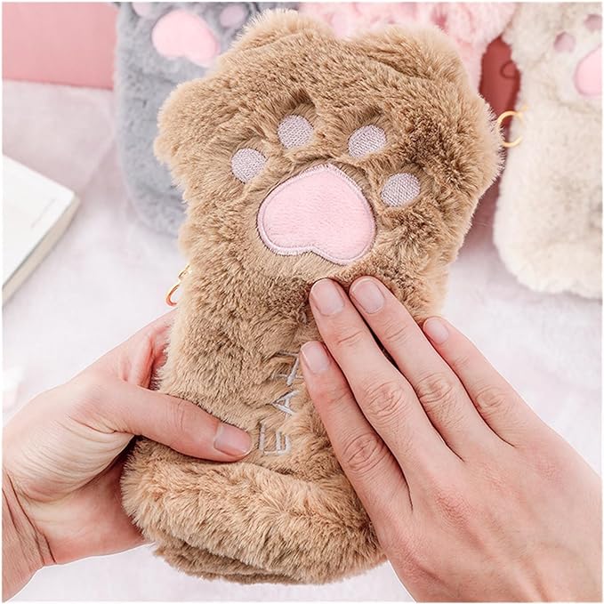 Cute Cat Paw Pencil Bag Cute Stationery Holder Bag Large Capacity Pen Case Makeup Pouch Soft Plush Cosmetic Storage Bag Student Stationery Children's Gift INS Simplified