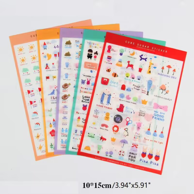 5 Sheets of Self-Adhesive Decorative Cartoon Stickers for Scrapbooking and Album Making