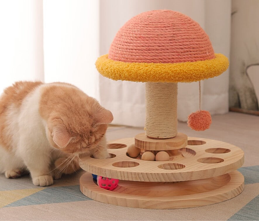 Climbing Relaxing Mushroom Shape Cat Scratching Post With Ball Tracks Pet Toy