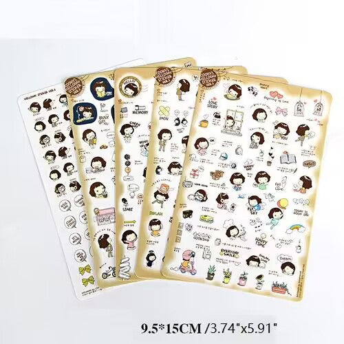 5 Sheets of Self-Adhesive Decorative Cartoon Stickers for Scrapbooking and Album Making