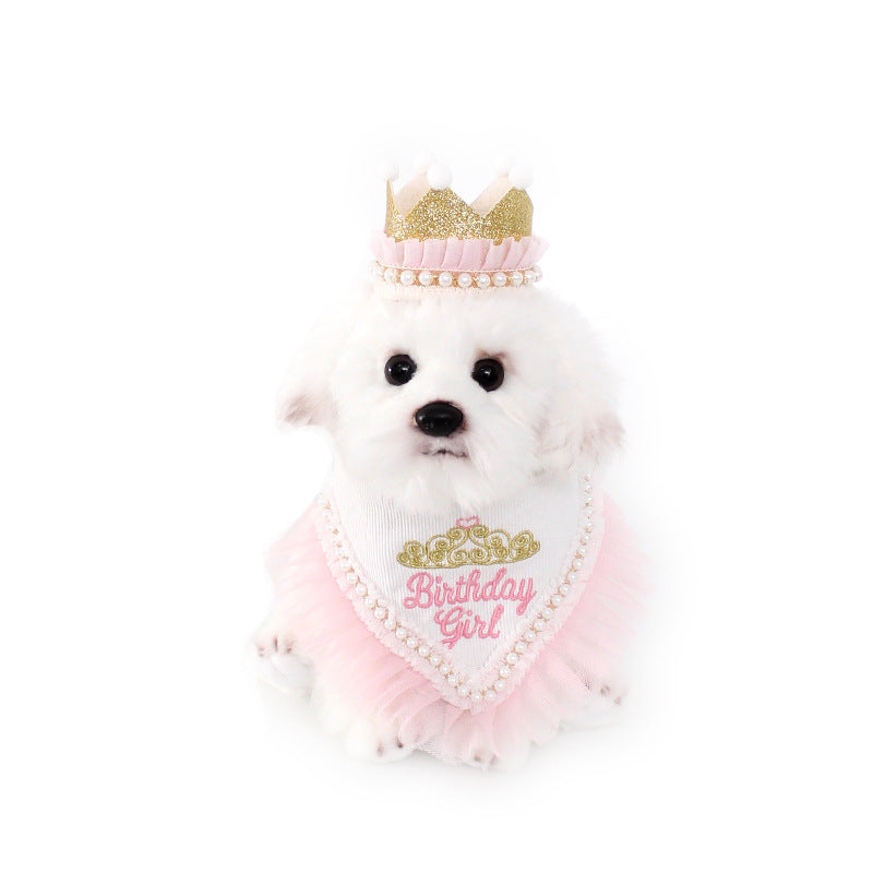 Pet Supplies Dog Birthday Mouth Towel Party Triangle Towel Pawty Cat Dog Crown Headwear Hats Cute Puppy Accessories