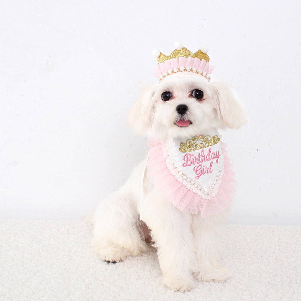 Pet Supplies Dog Birthday Mouth Towel Party Triangle Towel Pawty Cat Dog Crown Headwear Hats Cute Puppy Accessories