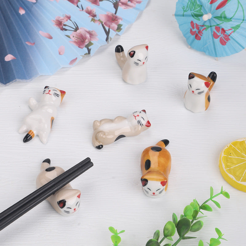 Japanese ceramic cat chopstick holder