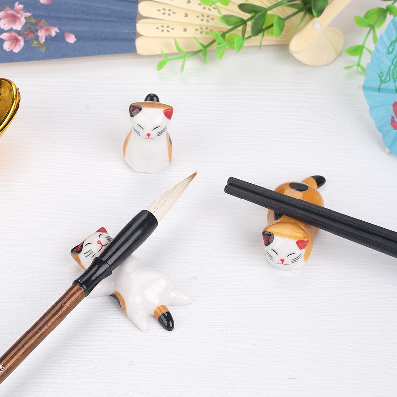 Japanese ceramic cat chopstick holder