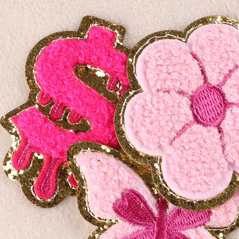 Pink Collection Chenille Glitter Fabric Iron-on Patches Chenille Patches