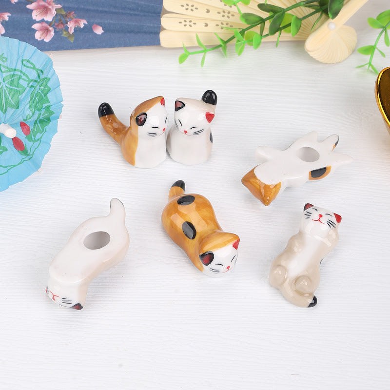 Japanese ceramic cat chopstick holder