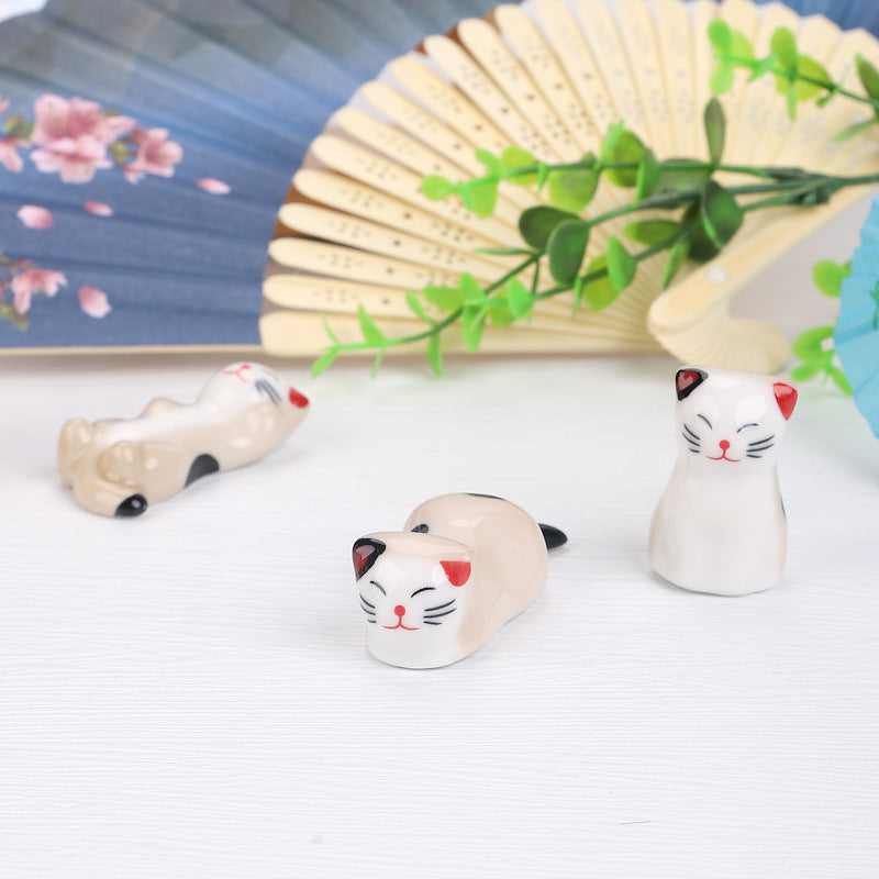 Japanese ceramic cat chopstick holder