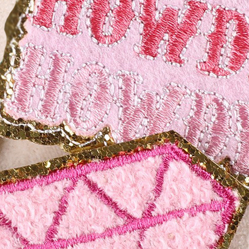Pink Collection Chenille Glitter Fabric Iron-on Patches Chenille Patches