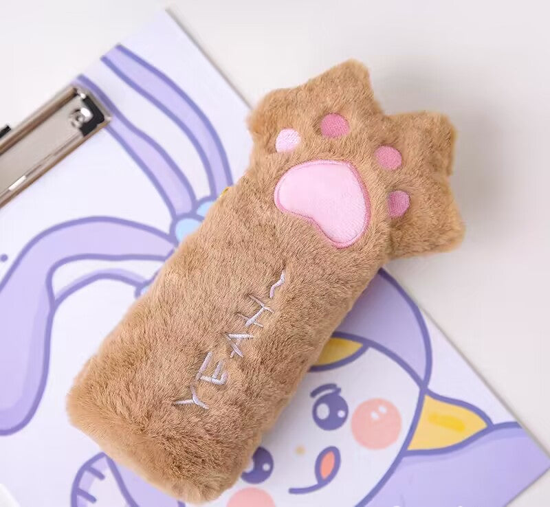 Cute Cat Paw Pencil Bag Cute Stationery Holder Bag Large Capacity Pen Case Makeup Pouch Soft Plush Cosmetic Storage Bag Student Stationery Children's Gift INS Simplified