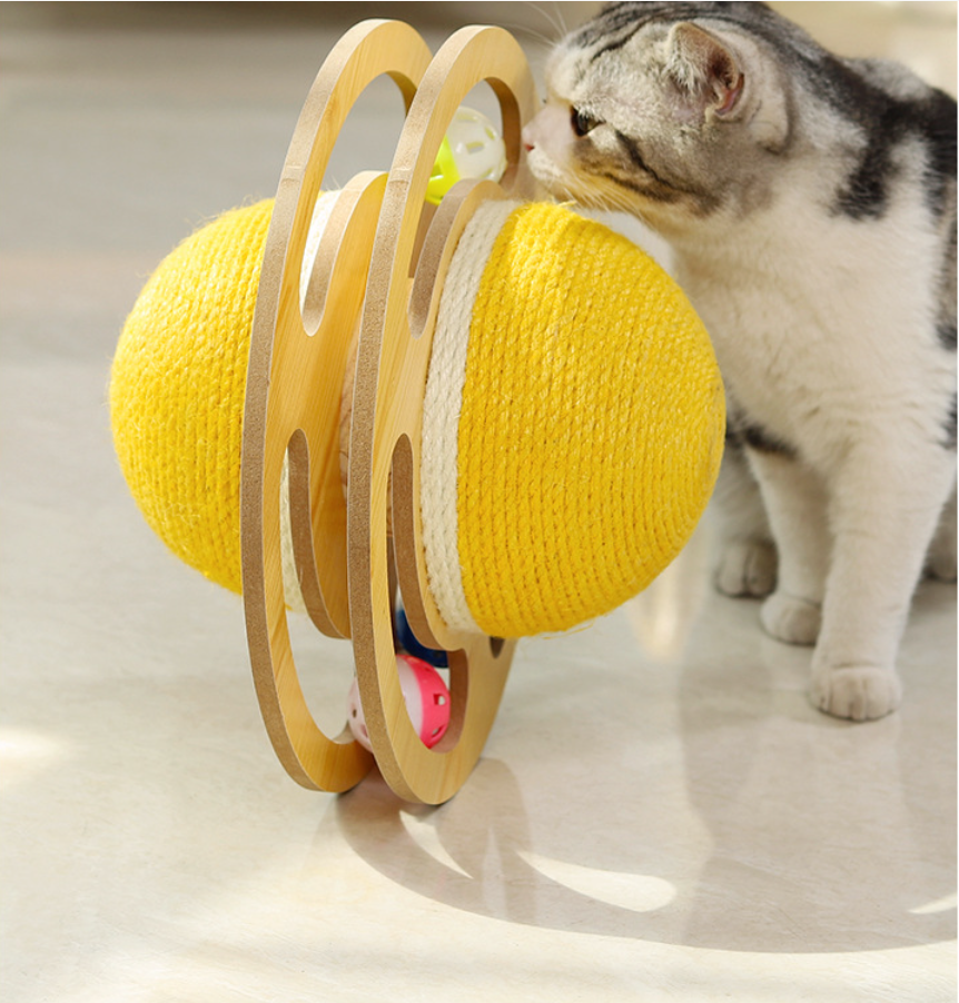 Sisal Ball Cat Toy | Space Asteroid Sisal Rolling Ball Cat Toy | Cat Moving Toy With Turntable Track Three Bell Balls For Grinding Claws