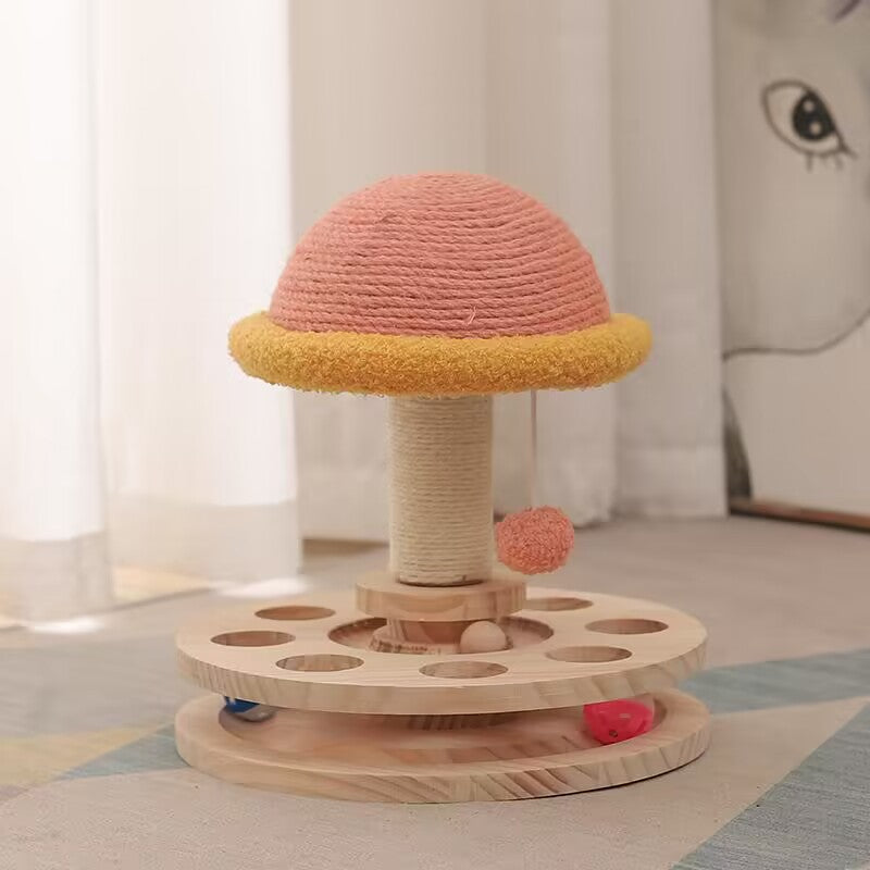 Climbing Relaxing Mushroom Shape Cat Scratching Post With Ball Tracks Pet Toy