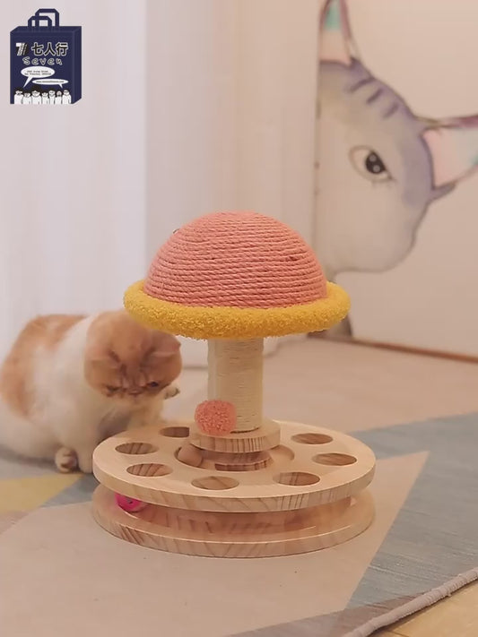 Climbing Relaxing Mushroom Shape Cat Scratching Post With Ball Tracks Pet Toy