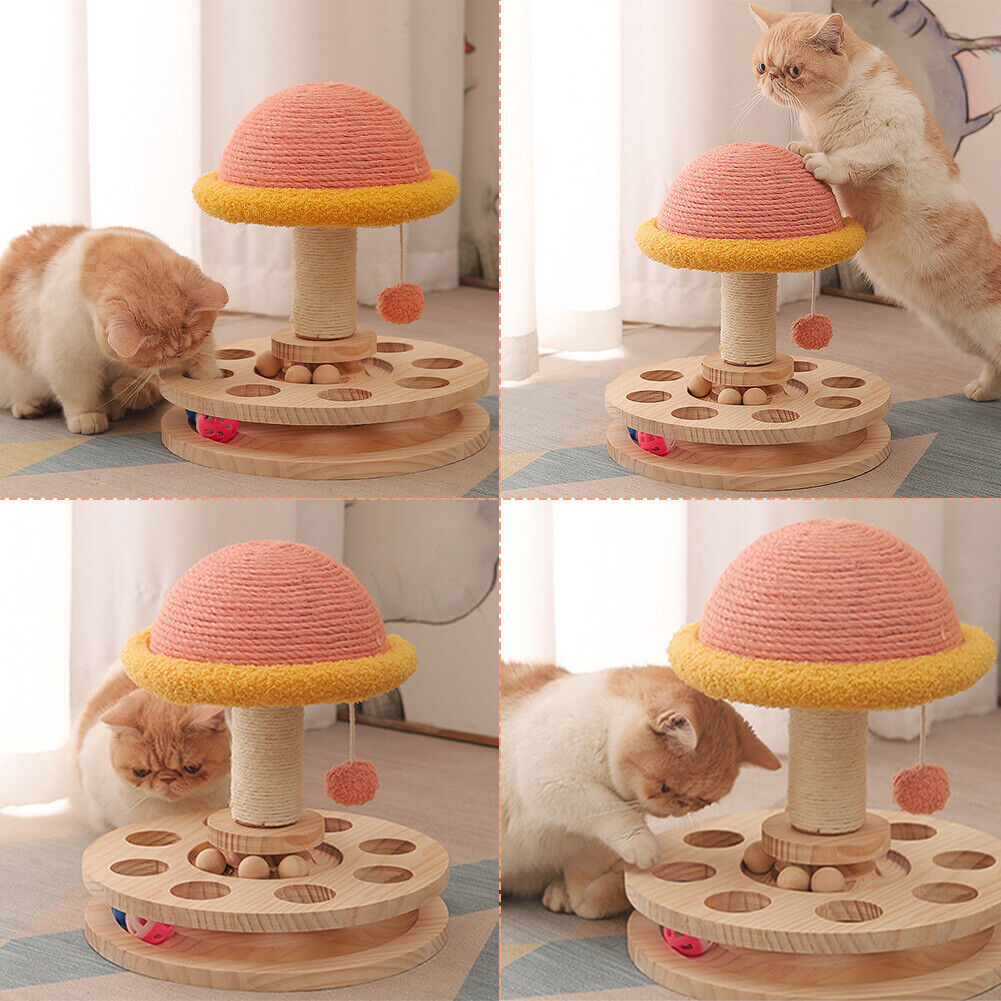 Climbing Relaxing Mushroom Shape Cat Scratching Post With Ball Tracks Pet Toy