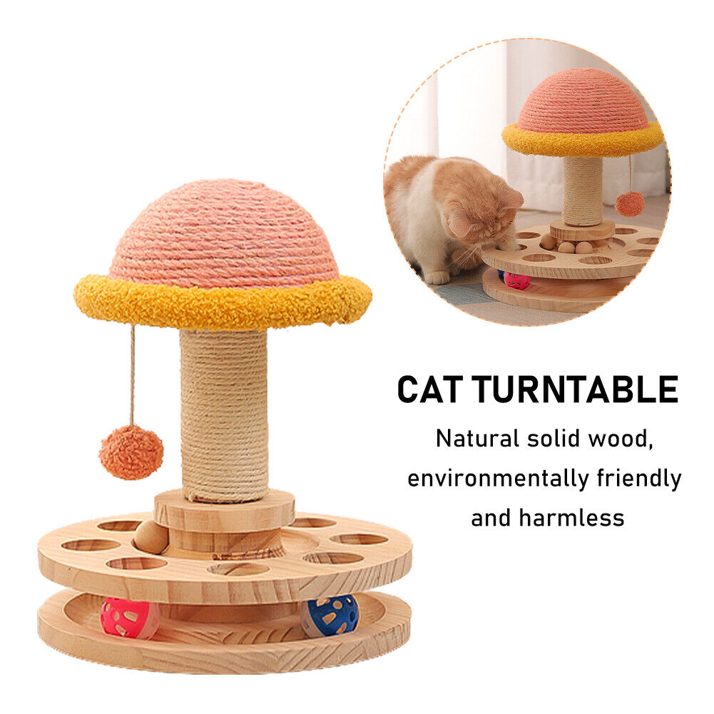 Climbing Relaxing Mushroom Shape Cat Scratching Post With Ball Tracks Pet Toy