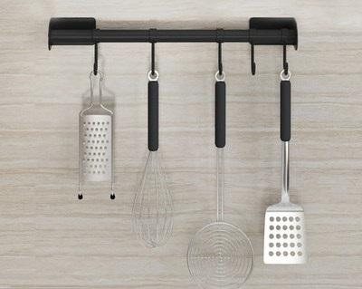 Non-perforated household kitchen pot rack wall-mounted kitchen utensil storage rack stainless steel cutting board rack black cutting board rack