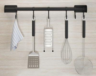 Non-perforated household kitchen pot rack wall-mounted kitchen utensil storage rack stainless steel cutting board rack black cutting board rack