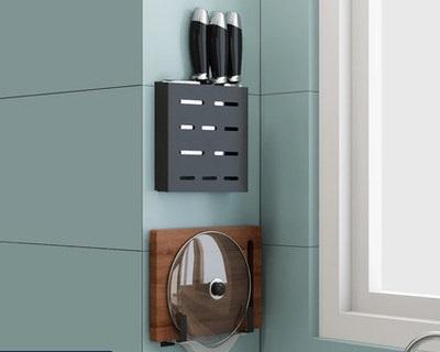 Non-perforated household kitchen pot rack wall-mounted kitchen utensil storage rack stainless steel cutting board rack black cutting board rack
