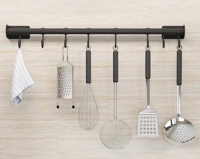 Non-perforated household kitchen pot rack wall-mounted kitchen utensil storage rack stainless steel cutting board rack black cutting board rack