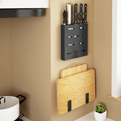 Non-perforated household kitchen pot rack wall-mounted kitchen utensil storage rack stainless steel cutting board rack black cutting board rack - sumi