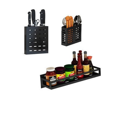 Non-perforated household kitchen pot rack wall-mounted kitchen utensil storage rack stainless steel cutting board rack black cutting board rack - sumi