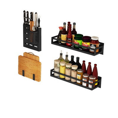 Non-perforated household kitchen pot rack wall-mounted kitchen utensil storage rack stainless steel cutting board rack black cutting board rack - sumi