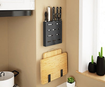 Non-perforated household kitchen pot rack wall-mounted kitchen utensil storage rack stainless steel cutting board rack black cutting board rack - sumi