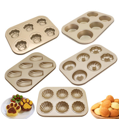 Non-stick 6-cake baking tray Cat-claw shell oven baking tray 6-baked pan DIY pastry bread mold carbon steel - sumi