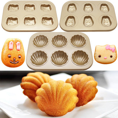 Non-stick 6-cake baking tray Cat-claw shell oven baking tray 6-baked pan DIY pastry bread mold carbon steel - sumi