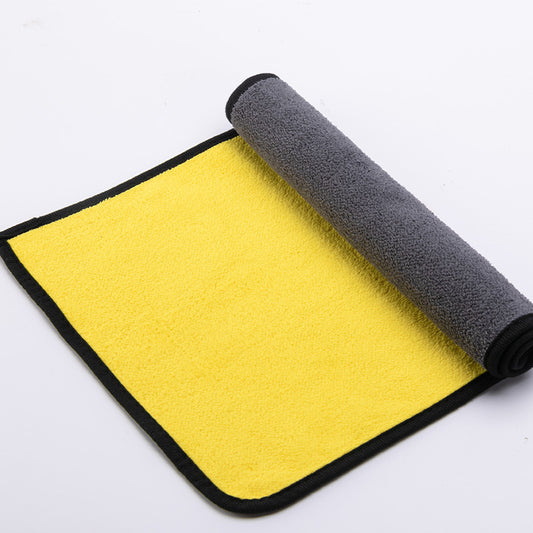 White double-sided high-density coral velvet car cleaning cloth, gray and yellow two colors